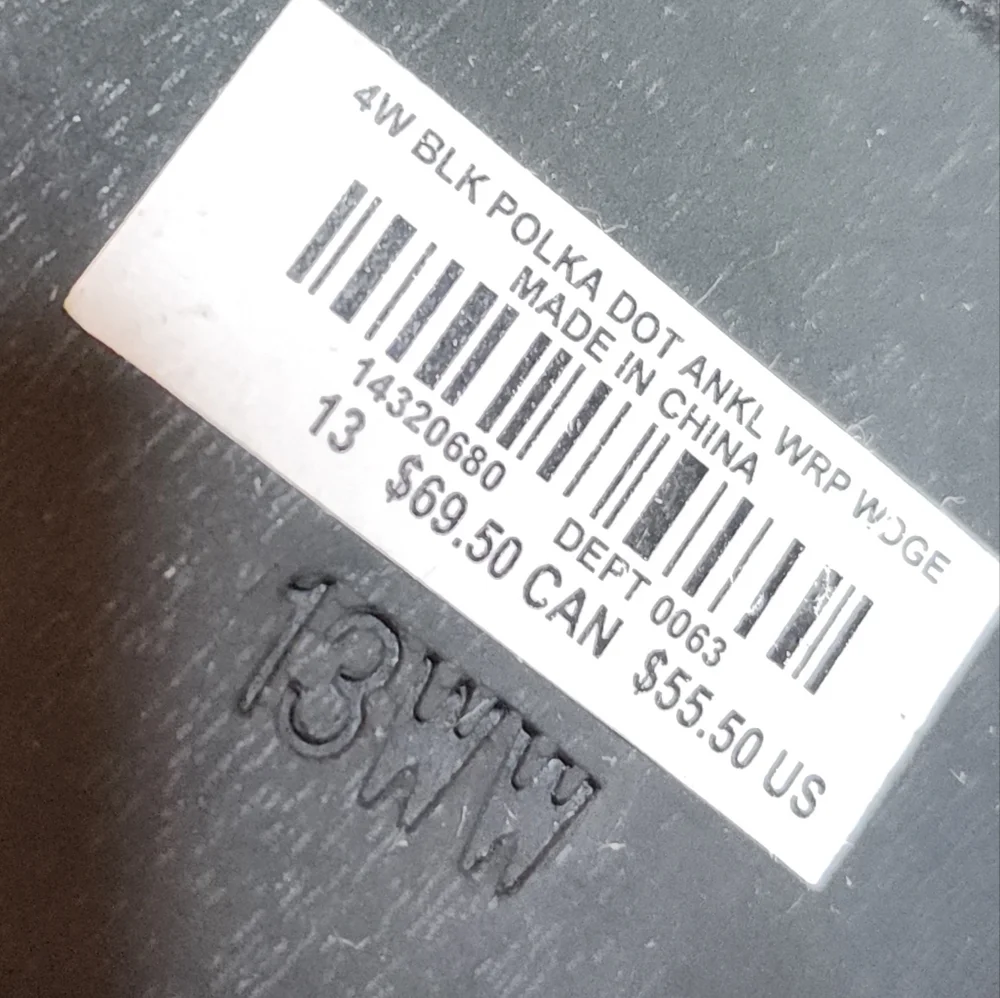 Size 13W Torrid Black Polka Dot Strappy Ankle Wrap Platform Wedge‎ Shoe Sandal